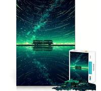 Puzzle da 1000 pezzi per adulti "Treno attraverso il cielo di smeraldo" con taglio netto, gioco di concentrazione, regalo, gioco per il tempo libero, scena natalizia (50x75cm)