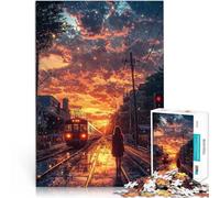 Puzzle da 1000 pezzi per adulti treno giapponese al tramonto Giocattolo educativo per l'apprendimento con poster abbinato e foglio di quiz 75x50cm