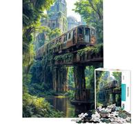 Puzzle da 1000 pezzi per adulti treno invaso dalla vegetazione in un paesaggio della giungla puzzle per ragazzi gioco pratico per migliorare la memoria regalo per amici e familiari (38x52cm)