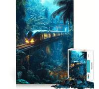 Puzzle da 1000 pezzi per adulti Treno nella giungla, Taglio netto, Gioco di concentrazione, Regalo, Gioco per il tempo libero, Scena natalizia (50x75cm)