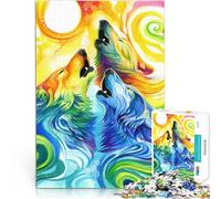 Puzzle da 1000 pezzi per adulti Trio di lupi arcobaleno ululanti Allena il tuo cervello e le tue mani Migliorare l'amore tra le coppie 52x38cm