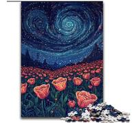 Puzzle da 1000 pezzi per adulti, Tulipani sotto il cielo notturno, regalo per età 14+, gioco intellettuale, regali di compleanno per Natale (dimensioni 26x38cm)