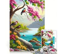 Puzzle da 1000 pezzi per adulti: Uccelli e fiori in riva al fiume, gioco rompicapo, difficile, per rafforzare l'amore tra le coppie 50x75cm
