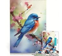 Puzzle da 1000 pezzi per adulti, uccellino azzurro su ciliegio, gioco pratico, antistress, ideale come regalo per tutta la famiglia 50x75cm