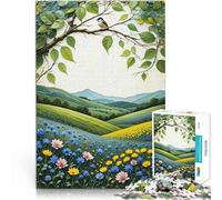 Puzzle da 1000 pezzi per adulti Uccellino azzurro sui fiori selvatici Gioco pratico con pezzi completamente interconnessi di forma casuale 75x50cm