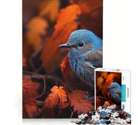 Puzzle da 1000 pezzi per adulti, uccellino blu tra foglie rosse, gioco pratico, impegnativo e stimolante, adatto come decorazione da scrivania 38x26cm