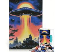 Puzzle da 1000 pezzi per adulti UFO sopra la foresta gioco rompicapo antistress ogni pezzo è unico 50x75cm