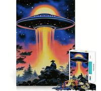 Puzzle da 1000 pezzi per adulti, UFO sopra la foresta, incastro preciso, decorazione, gioco di costruzione, pace, gioco, regalo di compleanno (38x52cm)