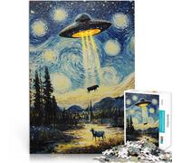 Puzzle da 1000 pezzi per adulti UFO sopra la notte stellata giocattoli educativi per l'apprendimento Collezione di artisti, Belle arti 38x26cm