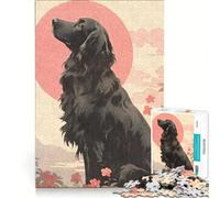 Puzzle da 1000 pezzi per adulti Ukiyo E Flat Coated Dog giocattolo decorativo da parete difficile compleanno e Natale 38x52cm