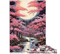 Puzzle da 1000 pezzi per adulti Ukiyo-e-Full Moon Sakura rilassante giocattolo educativo intellettuale 26x38 cm con poster coordinato e quiz