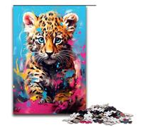 Puzzle da 1000 pezzi per adulti un cucciolo di leopardo circondato da schizzi Un sacco di puzzle colorati da usare con le mani 75x50 cm