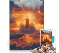 Puzzle da 1000 pezzi per adulti "Un faro e mare in tempesta", gioco divertente, stimolante da completare, per rafforzare l'amore tra le coppie 38x52cm