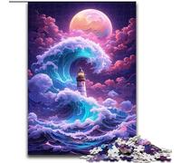 Puzzle da 1000 pezzi per adulti "Un faro tra le onde" in cartone, per adolescenti e famiglie - Gioco rompicapo fai da te, regalo 1000 pezzi(26x38cm)