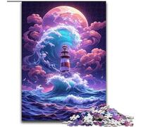 Puzzle da 1000 pezzi per adulti "Un faro tra le onde" Puzzle in legno, regalo di Natale, ideale per ufficio, camera da letto, soggiorno 1000 pezzi(50x75cm)
