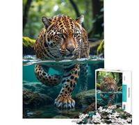 Puzzle da 1000 pezzi per adulti un giaguaro che si aggira nell'acqua Un gioco avvincente per coltivare la pazienza ideale per tutta la famiglia antistress e come regalo di compleanno (38x52cm)