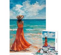 Puzzle da 1000 pezzi per adulti una donna sola in spiaggia giocattolo da parete ottimo regalo per giochi di famiglia migliora l'amore tra coppie dimensioni 38x52cm