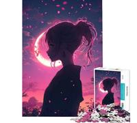 Puzzle da 1000 pezzi per adulti una misteriosa silhouette di ragazza anime con petali rosa luminosi Giochi per famiglie giocattoli avvincenti per coltivare la pazienza regali di Un'opera 1000