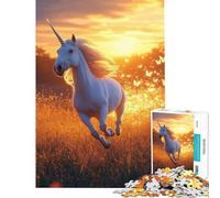 Puzzle da 1000 pezzi per adulti unicorno al galoppo in un campo dorato difficile e stimolante antistress rilassante adatto a partire dai 14 anni 38x52cm