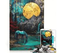 Puzzle da 1000 pezzi per adulti: Unicorno al lago sotto la luna gioco interattivo allena la mente e la manualità ogni pezzo è unico 50x75cm