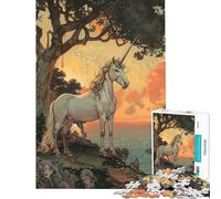 Puzzle da 1000 pezzi per adulti unicorno al tramonto sul mare gioco rompicapo taglio di precisione regalo di compleanno regalo (dimensioni 38x52cm)