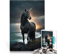 Puzzle da 1000 pezzi per adulti “Unicorno nero” Fatto di carta,da 14 anni in su Gioco impossibile regalo di compleanno。misurare:26x38cm/10.24 x 14.96pollice