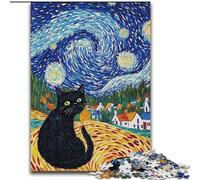Puzzle da 1000 pezzi per adulti Van Gogh,Gatto nel cielo notturno,realizzato in legno,un regalo perfetto per il divertimento in famiglia,50X75cm,per decorazioni per la casa,allenamento del cervello