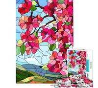 Puzzle da 1000 pezzi per adulti vetrata artistica fiori primaverili gioco rilassante educativo sfida regalo di Babbo Natale segreto analisi e logica (dimensioni 38x26cm)