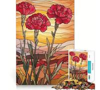 Puzzle da 1000 pezzi per adulti, vetrata artistica, garofani, taglio preciso, gioco creativo per la mente, svago, divertente, regalo di compleanno (38x52cm)