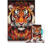 Puzzle da 1000 pezzi per adulti Vetrata con tigre Fatto di carta，per età 14+ per la decorazione della casa Giochi per famiglie, regali di Natale e compleanno。misurare：26x38cm/10.24 x 14.96pollice