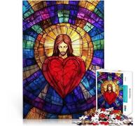 Puzzle da 1000 pezzi per adulti Vetrata del Sacro Cuore di Gesù Allena il tuo cervello e le tue mani Giocattoli per la decorazione della casa 38x26cm