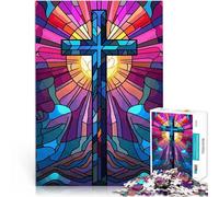 Puzzle da 1000 pezzi per adulti Vetrata raffigurante la croce di Gesù Giocattoli da gioco Ogni pezzo è unico - Gioco divertente e stimolante per tutta la famiglia 38x26cm