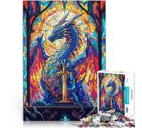 Puzzle da 1000 pezzi per adulti Vetrata raffigurante un drago giochi divertenti per famiglie con poster abbinato e foglio di quiz 75x50cm