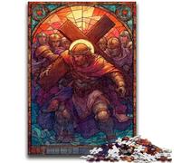 Puzzle da 1000 pezzi per adulti Vetrate colorate Gesù Difficile e stimolante con poster abbinato e foglio di quiz per età 14 50x75cm