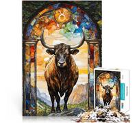 Puzzle da 1000 pezzi per adulti Vetrate del Toro Giocattolo educativo intellettuale decomprimente con poster abbinato e foglio di quiz 52x38cm