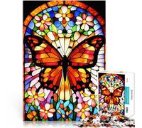 Puzzle da 1000 pezzi per adulti Vetro colorato a forma di farfalla Gioco a quiz Ogni pezzo è unico - Gioco divertente e stimolante per tutta la famiglia 52x38cm