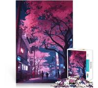 Puzzle da 1000 pezzi per adulti Via Neon Tokyo Sakura Difficile da completare ma divertente e umoristico con poster abbinato e foglio di quiz 52x38cm