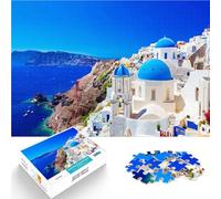 Puzzle da 1000 pezzi per adulti Viaggio a Santorini, Grecia Gioco impegnativo e gioco in famiglia con poster abbinato e foglio di quiz 52x38cm