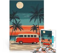 Puzzle da 1000 pezzi per adulti Viaggio al tramonto sulla spiaggia del furgone d'epoca Antistress Sfida difficile Opera d'arte 52x38cm