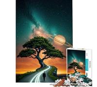 Puzzle da 1000 pezzi per adulti Viaggio Cosmico︰ Albero Strada e Saturno per compleanno Natale Gioco rompicapo di velocità manuale per maggiori di 14 anni (50x75cm)