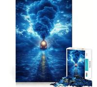 Puzzle da 1000 pezzi per adulti Viaggio in treno attraverso la tempesta, pezzi ben definiti, gioco di abilità mentale, momento di relax, divertente, scena natalizia (38x52cm)