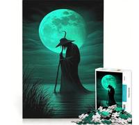 Puzzle da 1000 pezzi per adulti: Viandante Mistico in silhouette sotto la Luna Verde gioco pratico attività divertenti da fare a casa ideale come regalo per tutta la famiglia 50x75cm