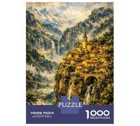 Puzzle Da 1000 Pezzi Per Adulti Village on A Cliffside with Waterfalls Puzzle Per Adolescenti Gioco Per Famiglie Migliora La Memoria Difficile E Stimolante 38x26cm/1000pcs