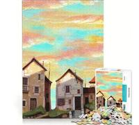 Puzzle da 1000 pezzi per adulti villaggio al tramonto gioco rompicapo antistress ogni pezzo è unico 38x26cm