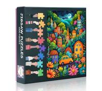 Puzzle da 1000 pezzi per adulti, villaggio con fiori e alberi, case, 50 x 70 cm | Auto Jigsaw Puzzles Impossibile Sfida Jigsaw Gioco Perfetto per gli amici della famiglia, feste notturne