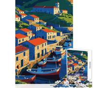 Puzzle da 1000 pezzi per adulti Villaggio costiero con barche e tetti rossi Decorazione per la casa Giocattoli Ottimi regali e giocattoli Gioco pratico Ogni pezzo è unico - Dimensioni 50x75cm