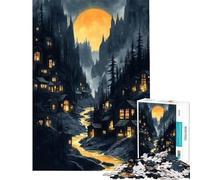 Puzzle da 1000 pezzi per adulti villaggio di montagna al chiaro di luna paesaggio giapponese gioco intellettuale gioco per famiglie adatto alle coppie ottimo regalo per gli amanti dei giochi (38x52cm)
