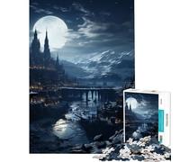 Puzzle da 1000 pezzi per adulti villaggio gotico al chiaro di luna gioco intellettuale gioco impossibile educativo regalo di Babbo Natale segreto (dimensioni 38x26cm)