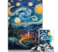 Puzzle da 1000 pezzi per adulti Villaggio sotto il cielo notturno, regali per adulti, collezione di artisti, belle arti per età dai 14 anni in su, 26x38cm
