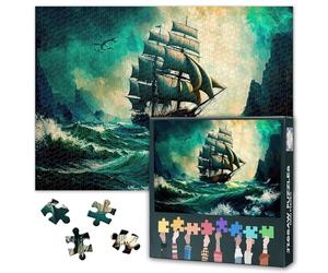 Puzzle da 1000 pezzi per adulti, vintage, nave a vela sull'oceano, arte nautica classica, bellissimo paesaggio marino, puzzle sfidante, attività di gioco in famiglia, decorazione per soggiorno